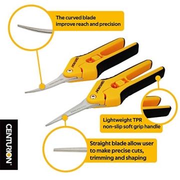 Centurion 201 Hand Pruner Pruning Shear Straight & Upward Curved Stainless Steel Blade Precision Snip (Yellow, 6.5 Inch, Set of 2)