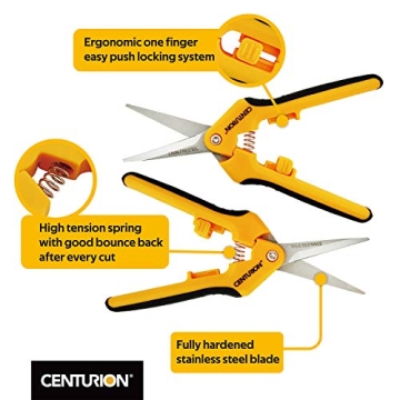 Centurion 201 Hand Pruner Pruning Shear Straight & Upward Curved Stainless Steel Blade Precision Snip (Yellow, 6.5 Inch, Set of 2)