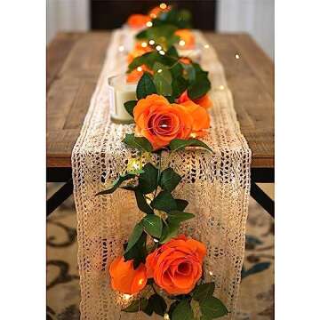 FiveSeasonStuff 29 Ft 4 Pack Rose Silk Flower Garland Artificial Flowers Decoration Hanging Floral Décor for Wedding Baby Shower Birthday Party Garden (Mandarin Orange)