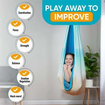 Sensory swing for kids & adults indoor or outdoor- Holds 300lbs, Double Layer, & 360 swivel, calming compression therapy swing, all hardware included -easy hang sensory hammock for kids, Sensory-Motor Toys & Gifts