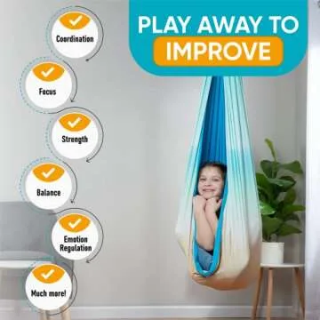 Sensory swing for kids & adults indoor or outdoor- Holds 300lbs, Double Layer, & 360 swivel, calming compression therapy swing, all hardware included -easy hang sensory hammock for kids, Sensory-Motor Toys & Gifts