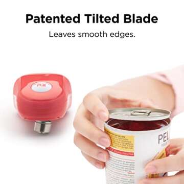 Kitchen Mama One Touch Can Opener: Open Cans with Simple Press of A Button - Auto Stop As Task Completes, Ergonomic, Smooth Edge, Food-Safe, Battery Operated, Electric Can Opener (Red)