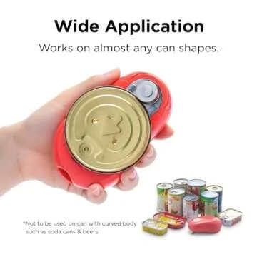 Kitchen Mama One Touch Can Opener: Open Cans with Simple Press of A Button - Auto Stop As Task Completes, Ergonomic, Smooth Edge, Food-Safe, Battery Operated, Electric Can Opener (Red)