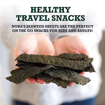 Seaweed Snacks - Seaweed Sheets - Dairy Free Snacks - Vegan Seaweed Snacks Organic - Seaweed Chips - Organic Seaweed Snack - Nori Seaweed Thins - NORA Seaweed Snacks - Roasted Seaweed Salt - 12 Pack