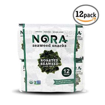 Seaweed Snacks - Seaweed Sheets - Dairy Free Snacks - Vegan Seaweed Snacks Organic - Seaweed Chips - Organic Seaweed Snack - Nori Seaweed Thins - NORA Seaweed Snacks - Roasted Seaweed Salt - 12 Pack