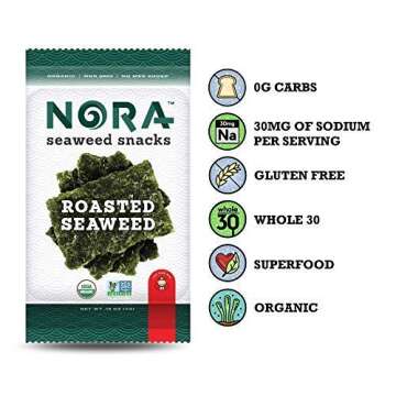 Seaweed Snacks - Seaweed Sheets - Dairy Free Snacks - Vegan Seaweed Snacks Organic - Seaweed Chips - Organic Seaweed Snack - Nori Seaweed Thins - NORA Seaweed Snacks - Roasted Seaweed Salt - 12 Pack