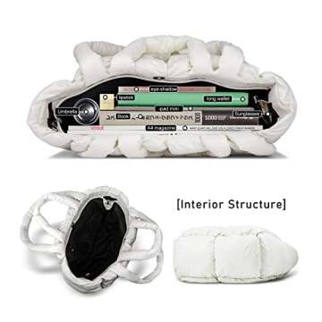 SADDROP Handbags for women,handbags,Large Puffer Tote Bag, Hobo bags for women，Trendy tote bag (White)