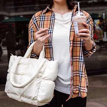 SADDROP Handbags for women,handbags,Large Puffer Tote Bag, Hobo bags for women，Trendy tote bag (White)
