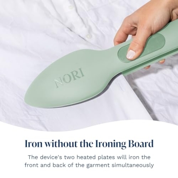 Nori Press Travel Steam Iron | Handheld Iron With Steam | No Ironing Board Required | Easy to Use w/ 6 Fabric Settings | Optional Steam Feature | Removes Wrinkles | Green