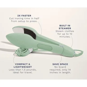 Nori Press Travel Steam Iron | Handheld Iron With Steam | No Ironing Board Required | Easy to Use w/ 6 Fabric Settings | Optional Steam Feature | Removes Wrinkles | Green