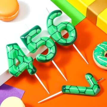 Conelist Number 4 Cartoon Turtle Theme Birthday Candle Green Turtle Candle Numeral Cake Topper for K...