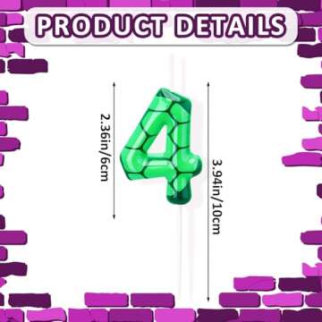 Conelist Number 4 Cartoon Turtle Theme Birthday Candle Green Turtle Candle Numeral Cake Topper for Kids Boys Girls Theme Birthday Decoration Supplies