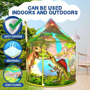 Dinosaur Play Tent | Realistic Dinosaur Design Kids Pop Up Play Tent for Indoor and Outdoor Fun, Imaginative Games, Toys & Gift | Foldable Playhouse + Storage Bag for Boys & Girls
