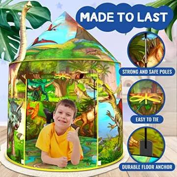 Dinosaur Play Tent | Realistic Dinosaur Design Kids Pop Up Play Tent for Indoor and Outdoor Fun, Imaginative Games, Toys & Gift | Foldable Playhouse + Storage Bag for Boys & Girls