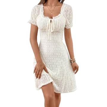 Stylish Wocrolse Womens Summer Dress with Puff Sleeves and Frill Trim