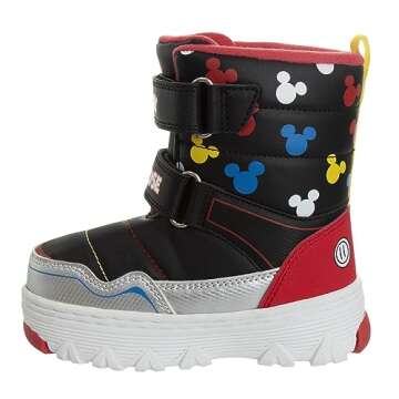 Disney Mickey Mouse Snowboots - Fur Lined Insulated Waterproof boys Winter Boots - Black/Red (size 7...
