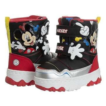 Disney Mickey Mouse Snowboots - Fur Lined Insulated Waterproof boys Winter Boots - Black/Red (size 7 Toddler)