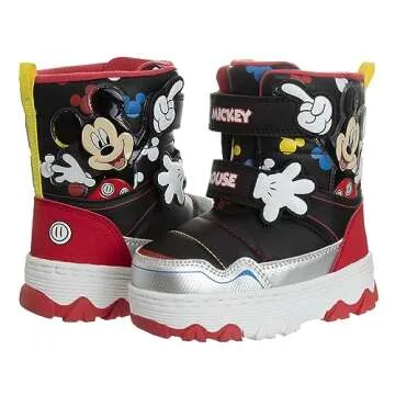 Disney Mickey Mouse Snowboots - Fur Lined Insulated Waterproof boys Winter Boots - Black/Red (size 7 Toddler)
