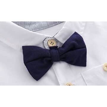 Newborn Baby Boys Gentleman Outfits Suits, Infant Short Sleeve Shirt+Shorts+Bow Tie+Suspenders,12-18M