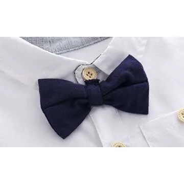Newborn Baby Boys Gentleman Outfits Suits, Infant Short Sleeve Shirt+Shorts+Bow Tie+Suspenders,12-18M