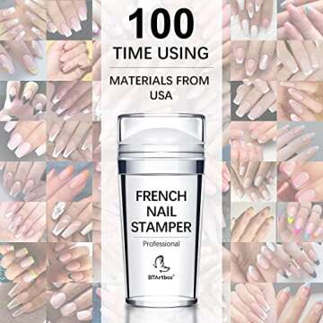 BTArtbox French Nail Stamper - French Tip Nail Tools with Nail Scraper and Replaceable Stamper Head, 100-Time Using Silicone Nail Stamper Kit for Gel Nail Polish DIY Nail Art Tools