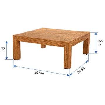 Kouboo La Jolla Rattan Square Coffee Table, Living Room Center Tables, Modern & Unique Coffee Table, Entryway, Bedroom, Honey-Brown