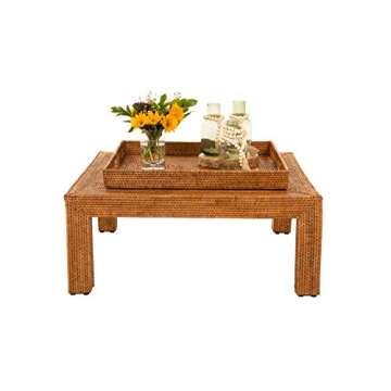 Kouboo La Jolla Rattan Square Coffee Table, Living Room Center Tables, Modern & Unique Coffee Table, Entryway, Bedroom, Honey-Brown