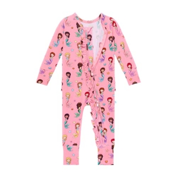 Posh Peanut Footless Baby Girl Pajamas - Viscose from Bamboo Ruffled Baby Sleepers with 2 Way Zipper...