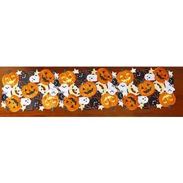Holiday Halloween Table Runner 13"x36" ,Cutwork Applique Embroidered Pumpkins and Bats Dresser Scarf for Home Dining Autumn Thanksgiving Tabletop Decoration