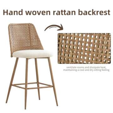 JALOURT Rattan Bar Stools - Stylish & Comfortable Set