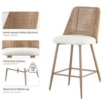 JALOURT Rattan Bar Stools - Stylish & Comfortable Set