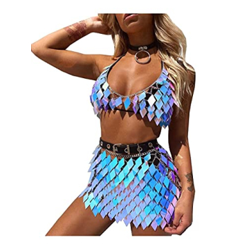 Fstrend Sequins Tassels Body Chain Outfits Bra Skirt Bikini Rave Festival Party Beach Fashion Clubwe...