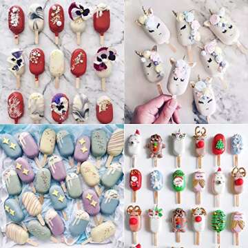 Ouddy Life Popsicle Molds Set of 2, Ice Pop Molds Silicone 4 Cavities Ice Cream Mold Oval Cake Pop Mold with 50 Wooden Sticks for DIY Popsicle, Green Blue