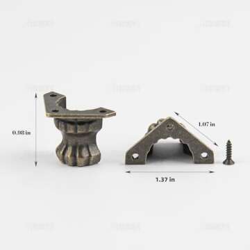 AUEAR, 20 Pack Antique Brass Wood Case Jewelry Chest Storage Box Decorative Hardware Feet Leg Metal ...