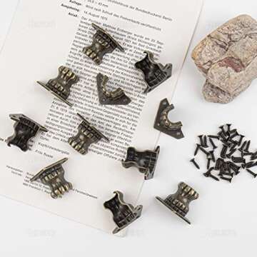 AUEAR, 20 Pack Antique Brass Wood Case Jewelry Chest Storage Box Decorative Hardware Feet Leg Metal Corner Protector