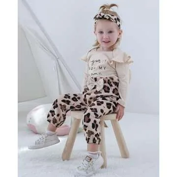OLLUISNEO 0-3 Months Baby Girl Clothes Infant Romper Outfits Ruffle Sleeve Top Leopard Pant Set Newb...