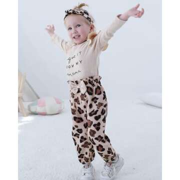 OLLUISNEO 0-3 Months Baby Girl Clothes Infant Romper Outfits Ruffle Sleeve Top Leopard Pant Set Newborn Baby Clohtes for Girls