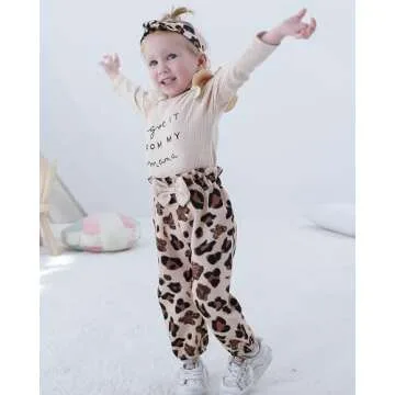 OLLUISNEO 0-3 Months Baby Girl Clothes Infant Romper Outfits Ruffle Sleeve Top Leopard Pant Set Newborn Baby Clohtes for Girls