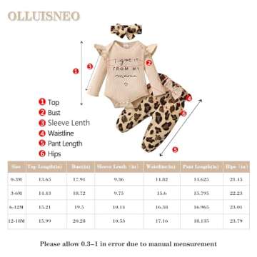 OLLUISNEO 0-3 Months Baby Girl Clothes Infant Romper Outfits Ruffle Sleeve Top Leopard Pant Set Newborn Baby Clohtes for Girls