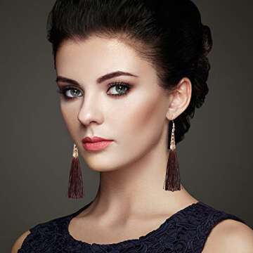 AROIC 26 Pairs Tassel Earrings with Colorful Tassel Long Layered Dangle Hoop Tiered Thread Earrings Set for Women Jewelry Fashion and Valentine Birthday Party Gift