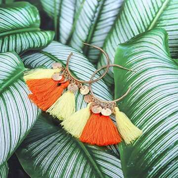 AROIC 26 Pairs Tassel Earrings with Colorful Tassel Long Layered Dangle Hoop Tiered Thread Earrings Set for Women Jewelry Fashion and Valentine Birthday Party Gift