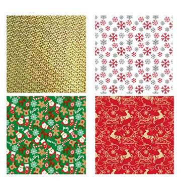 Christmas Gift Bags,40Pcs Santa Wrapping Bag in 4 Sizes and 4 Designs with Inserted Drawstring Ribbo...