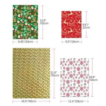 Christmas Gift Bags,40Pcs Santa Wrapping Bag in 4 Sizes and 4 Designs with Inserted Drawstring Ribbons and Tags for Wrapping Holiday