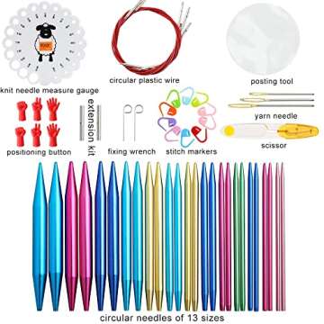 LOOEN 57pcs Aluminum Circular Knitting Needles Set with Ergonomic Handles,13 Size Interchangeable Cr...