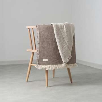 DREAMY RIKKA Muslin Blanket Large Queen Size 89"x95" for Adults Turkish Cotton Breathable Lightweight Fluffy Gauze Bed Blanket for Bed Couch Oeko Tex 3 Layer Chocolate Ivory