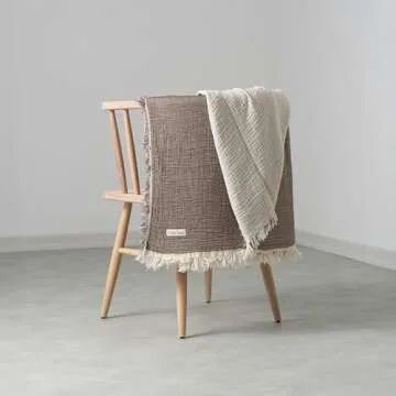 DREAMY RIKKA Muslin Blanket Large Queen Size 89"x95" for Adults Turkish Cotton Breathable Lightweight Fluffy Gauze Bed Blanket for Bed Couch Oeko Tex 3 Layer Chocolate Ivory