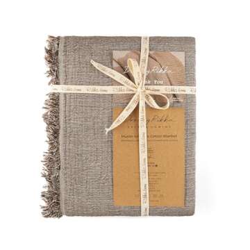 DREAMY RIKKA Muslin Blanket Large Queen Size 89"x95" for Adults Turkish Cotton Breathable Lightweight Fluffy Gauze Bed Blanket for Bed Couch Oeko Tex 3 Layer Chocolate Ivory