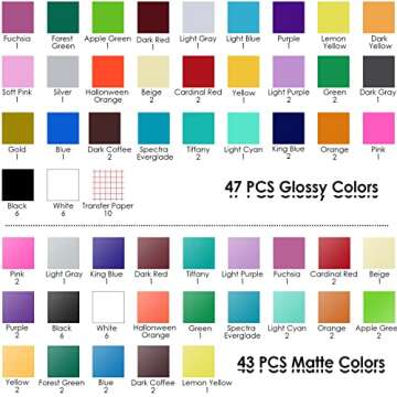 HTVRONT Permanent Vinyl for Cricut Machine-100 Pack 12 "x12 Adhesive Vinyl Sheets Set, 90 Sheets Permanent Vinyl Bundle & 10 Transfer Tape for Vinyl Permanent