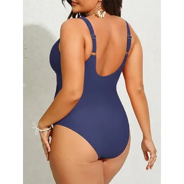 CUPSHE Women Plus Size One Piece Swimsuit V Neck Mesh Sheer Tummy Control Bathing Suit with Adjustable Wide Straps, 0X Dark Purple