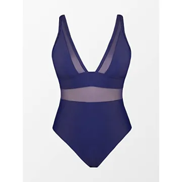 CUPSHE Women Plus Size One Piece Swimsuit V Neck Mesh Sheer Tummy Control Bathing Suit with Adjustable Wide Straps, 0X Dark Purple